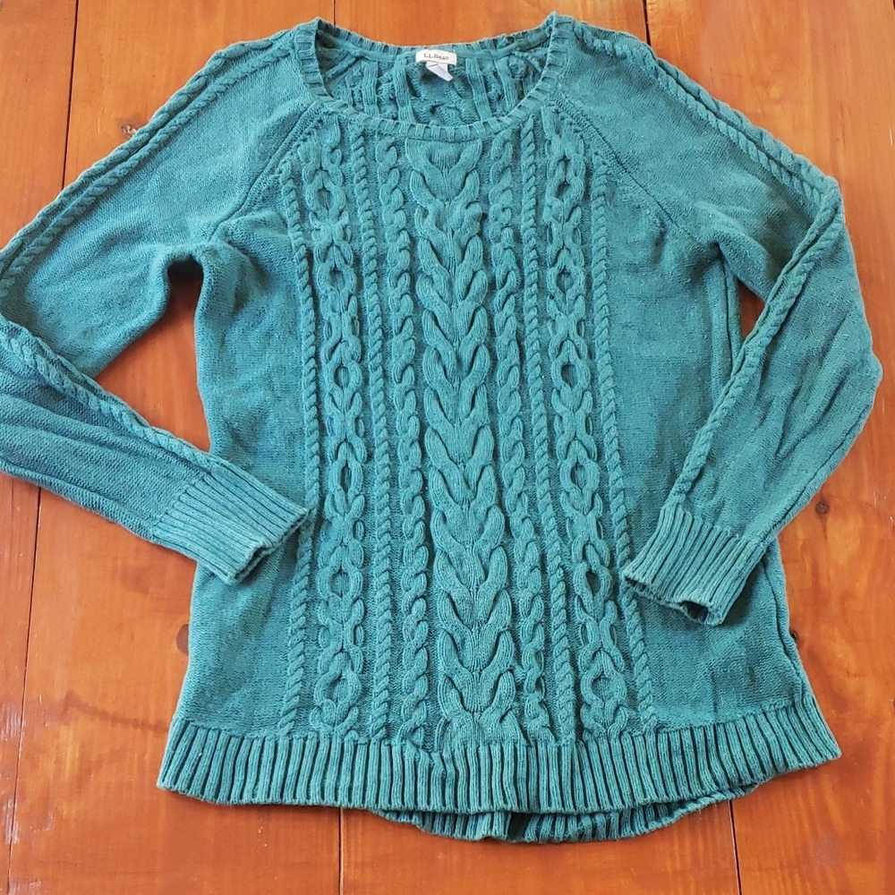 L.L. Bean Teal Cable Knit Scoop Neck Sweater